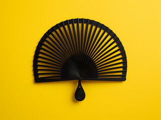 Wall Mural - Black hand fan stands out on yellow background.