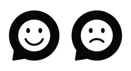 Wall Mural - Happy and sad face emoji icon on speech bubble