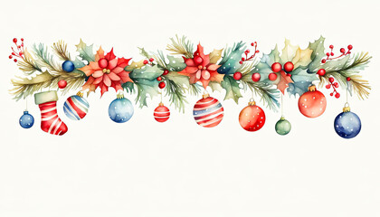 Wall Mural - Colorful christmas decor on white with copy space