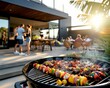 Barbeque on the terrace of a luxury hotel. Selective focus.