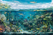 Detailed Scientific Illustration of Marine Ecosystem and Biodiversity
