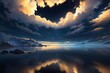 ゲーム背景壁紙風美しい夜空と明け方の雲を反射する水面湖