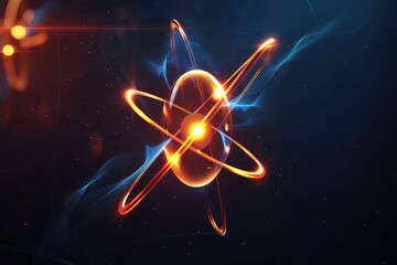 Wall Mural - atomic dance: subatomic realm, electrons, neutrons, and protons orbit a fixed nucleus in a model emp