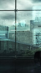 Sticker - the process of decrypting incoming data on a virtual panel. 3d render