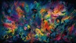 Abstract vibrant multicolor wet paint drops and splotch on black background. Bright orange and pink neon colors. Street art isolated. High quality photo