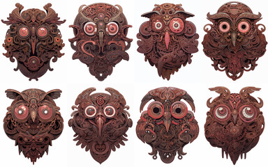 Wall Mural - Set of steampunk mechanical owls