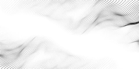 flowing particles dots, wave pattern curve halftone shape isolated on transparent background. vector