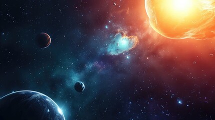 Aufkleber - Space cosmic background with planets and colorful cosmic elements, A cosmic-themed background featuring planets and vibrant cosmic elements.
