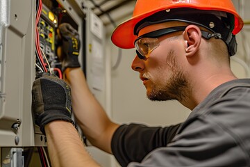 Aufkleber - Electrician installing and repairing electrical systems, Skilled electrician handling installation and repair of electrical systems.
