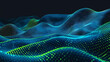 Futuristic 3d wavy abstract background, digital green particles concept illustration