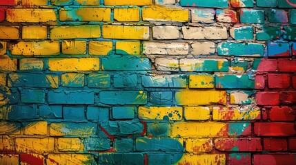 Wall Mural - A colorful graffiti painting on a brick wall, in a post-apocalyptic backdrops and matte photo style.