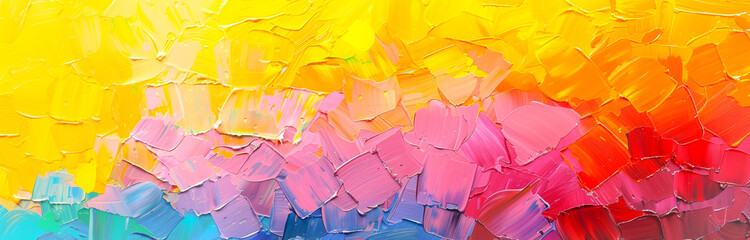 Wall Mural - Abstract summer sky acrylic paint brushstrokes texture. Pink, yellow, blue, purple colourful banner panorama , splash of color. Creative copy space for text header. 