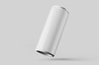 trendy minimal blank floating long slim aluminum metal tin energy cola soda drink can beverage product brand packaging realistic mockup design template 3d render illustration isolated 
