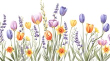 A Colorful Field Of Flowers With A White Background. The Flowers Are Of Various Colors And Sizes, The Flowers Are Arranged In A Way That Creates A Sense Of Harmony And Balance.