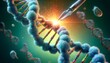 Dynamic visual of CRISPR gene editing technology targeting a DNA sequence, perfect for discussions on genetic modification and scientific advancement