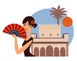 spanish girl with alhambra vector illustration