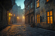 Historic City Streets at Dawn: Quiet Morning Light Illuminates Old Buildings