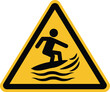 Caution surfboard collide with people in water icon. Surf craft area sign. Surfboards symbol. flat style.