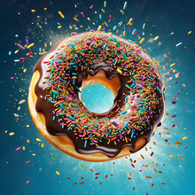 Flying-donut-enveloped-by-vibrant-sprinkle-explosion-sugary-glaze-catching-the-sunlight-with-a-shim