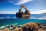 Fototapeta Do akwarium - Disposing of metal into the ocean to create artificial coral reefs, fostering marine biodiversity and ecosystem restoration