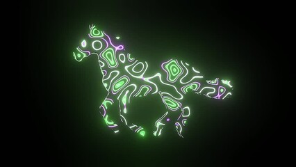 Wall Mural - 4k video animation of beautiful green texture or pattern formation on the horse body shape, isolated
