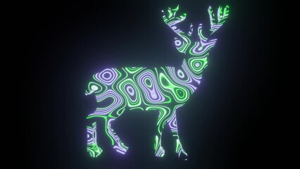 Wall Mural - 4k video animation of beautiful colorful texture or pattern formation on the deer body shape, isolat