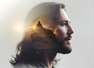 Wall Mural - A double exposure creation of Jesus Christ