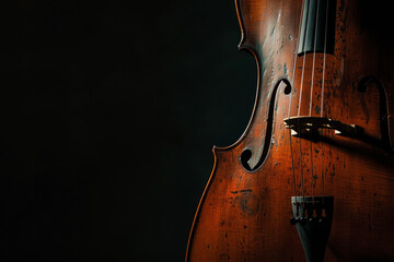 Silhouette of a cello against a black background