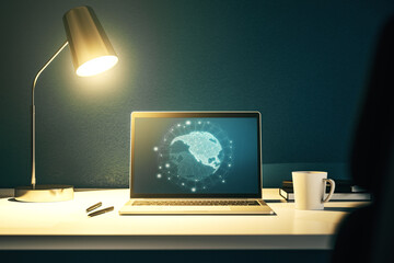 Wall Mural - america map on modern computer monitor, big data and digital technology concept. 3d rendering