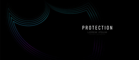 Poster - Security Shield concept. Shield and free space. Abstract background with blue and purple glowing particle lines. Illustration vector