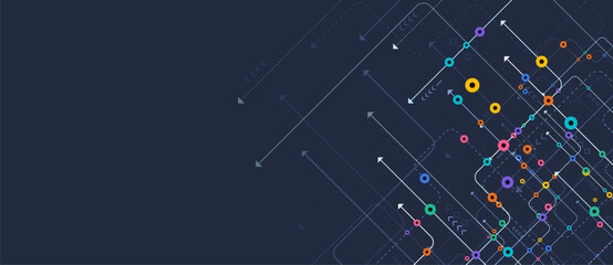Circuit connect lines and dots. Network technology and Connection concept. Decentralized network nodes connections