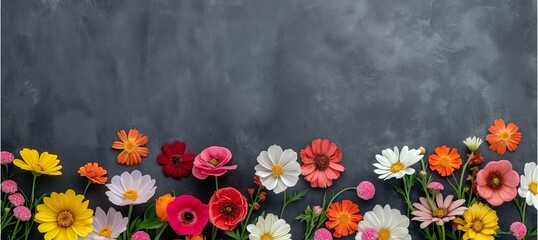 Wall Mural - Natural watercolor painting of colorful flowers in gray background.