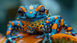 Blue and orange spotted frog in the jungle.