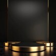 Gold black podium background 3D golden product line stage dark platform