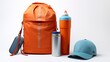 © CREATIVE STOCK - group shot of a metal water bottle, cotton tote bag, pen, notebook, coffee mug, baseball cap and umbrella. white background