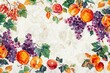 Radiant abstract fruit motifs, inspired by juicy peaches and plump grapes, adorn a backdrop of pure white, infusing the scene with the sweetness and freshness of nature's bounty.
