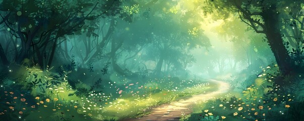 Canvas Print - Enchanting Fairytale Forest Pathway with Lush Greenery and Whimsical Ambiance