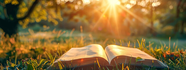 Wall Mural - a book is open on the grass in a field