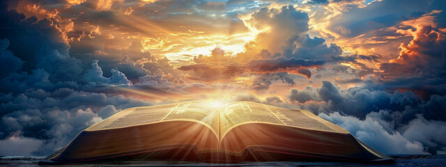 A book is open to a page with a sun shining on it