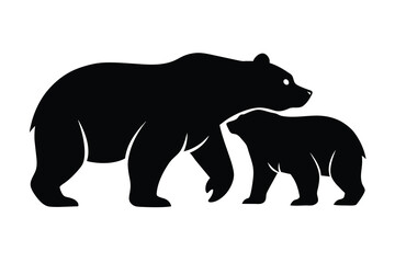 Wall Mural - set of various black bear silhouettes on the white background