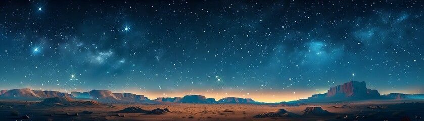 Poster - Awe Inspiring Starry Night Over Vast Desert Landscape with Boundless Cosmic Expanse