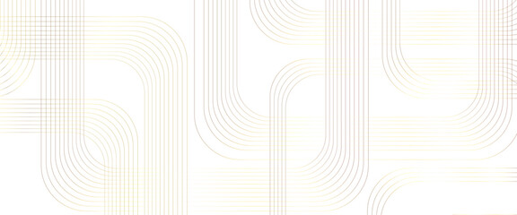 Vector gold geometric lines angles shapes in white and gold background, digital pattern technology background with wavy lines pattern.