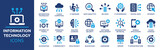 Fototapeta  - Information Technology icon set. Containing cloud computing, IT manager, big data, data analytics, internet, network security and more. Solid vector icons collection.