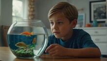 Boy Looking At Fish In An Aquarium