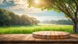 Sunrise Serenity: Tree Table Podium Set in Farm with Morning Sunlight