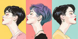 Fototapeta  - Diverse women profiles in a stylized illustration with vibrant colors