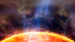 Artistic sun with plasma rays illustration background.