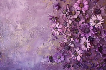 Wall Mural - Abstract floral motifs reminiscent of daisies bloom against a background of muted lavender, creating a mesmerizing culinary composition.