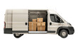A white van transporting parcels, isolated on a transparent background