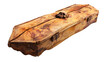 A brown wooden coffin with a skull, isolated on a transparent background
